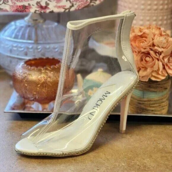 Mackin J Clear Bootie Peep Toe Heels - Picture 1 of 9